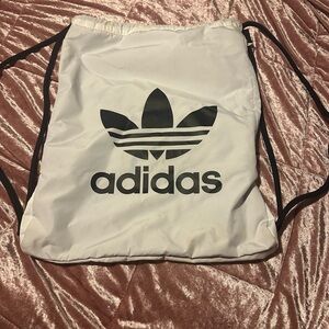 Adidas White and Black Logo Drawstring Bag